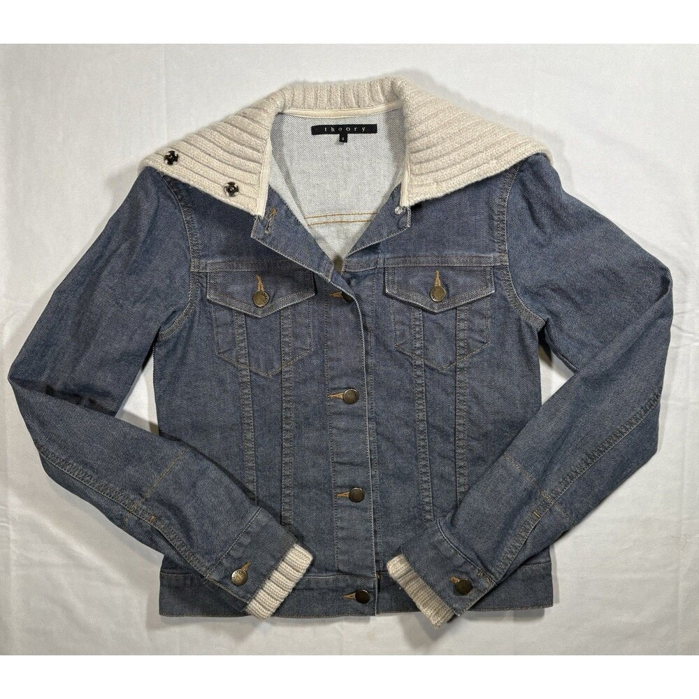 THEORY Denim Jacket Womens Small Long Sleeve Cotton Blend Made In The USA